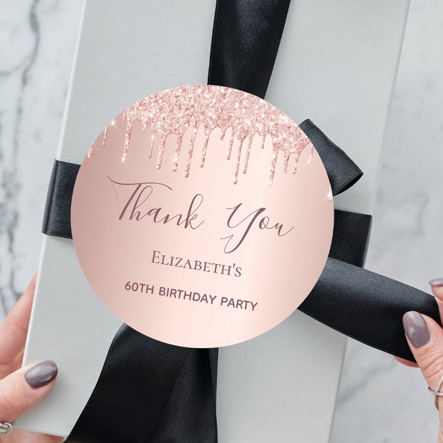 60th Birthday rose gold blush glitter Thank You Classic Round Sticker (Creator Uploaded)