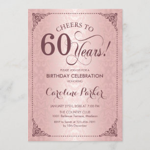 60th Birthday - Rose Gold Damask Invitation