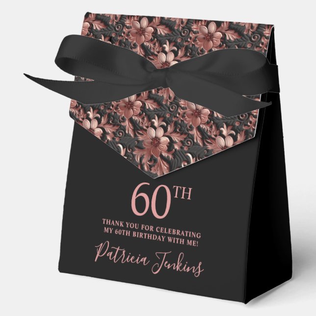 60th Birthday Rose Gold Floral Thank You  Favour Box (Front)