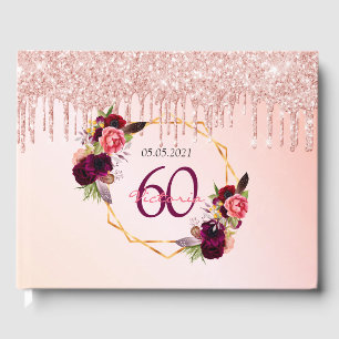 60th birthday rose gold florals geometric guest book