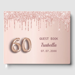 60th birthday rose gold glitter monogram name guest book
