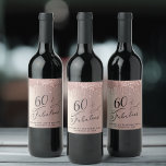 60th Birthday Rose Gold Glitter Personalised Wine Label<br><div class="desc">Celebrate your sixtieth birthday in style with these elegant and chic personalised wine labels. "60 & Fabulous" is written in stylish script against a rose gold background,  with rose gold faux glitter dripping from the top. Personalise with your name and party date.</div>