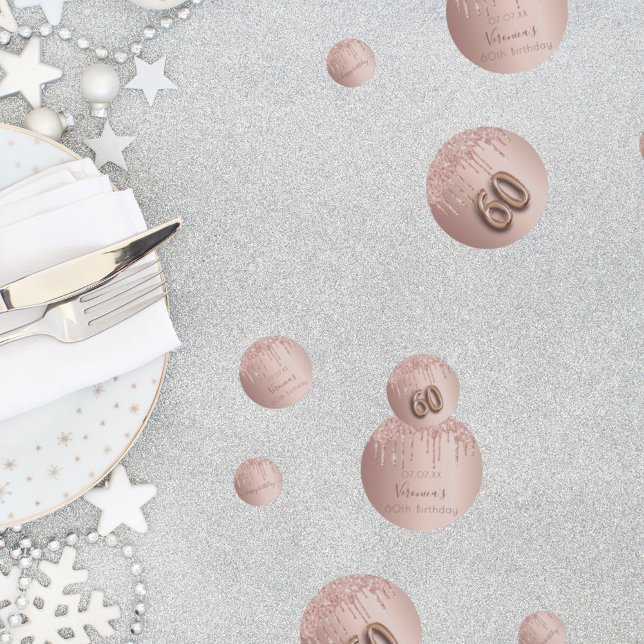 60th birthday rose gold glitter pink monogram confetti (Creator Uploaded)