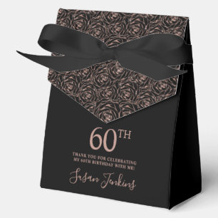 60th Birthday Rose Gold Glitter Roses Thank You  Favour Box