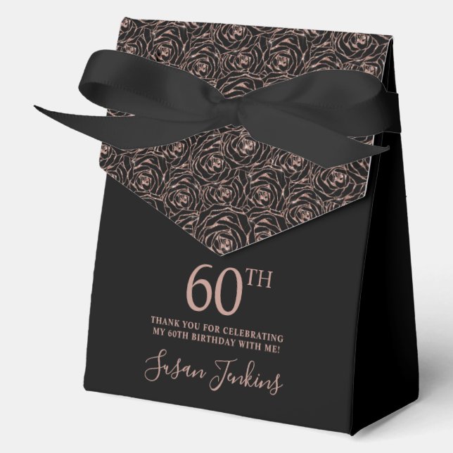 60th Birthday Rose Gold Glitter Roses Thank You  Favour Box (Front)