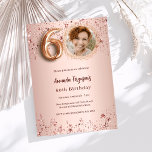 60th Birthday rose gold photo stars Invitation<br><div class="desc">A modern,  stylish photo invitation for a 60th birthday party.  A rose gold gradient background,  decorated with stars. Personalise and add your party details.</div>