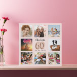 60th birthday rose gold pink custom photo collage faux canvas print<br><div class="desc">A unique gift for a 60th birthday, celebrating her life with a collage of 8 of your own photos, pictures. Personalise and add her name and a date. A chic rose gold, blush pink background. The name is written with a modern hand lettered style script, number 60 with a balloon...</div>