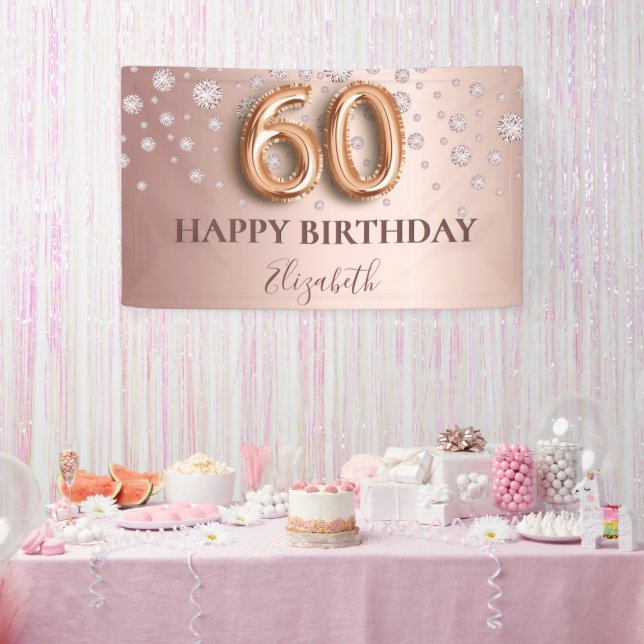 60th birthday rose gold pink Diamonds Banner (Party)