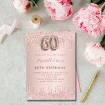 60th Birthday rose gold pink drips Invitation<br><div class="desc">A modern, stylish and glamourous invitation for a 60th birthday party. A rose gold background with pink paint drip look. The name is written with a modern dark rose gold coloured hand lettered style script. Personalise and add your party details. Number 60 is written with a balloon style font, script....</div>