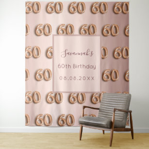 60th birthday rose gold pink monogram luxurious tapestry