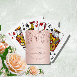 60th birthday rose gold pink stars playing cards<br><div class="desc">Girly and trendy playing cards for a 60th birthday party. A feminine pink, rose gold background decorated with rose gold coloured stars. Personalise and add a date and name/age 60. Curved text and dark rose gold coloured letters. The name is written with a modern hand lettered style script with swashes....</div>