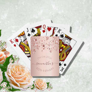60th birthday rose gold pink stars playing cards