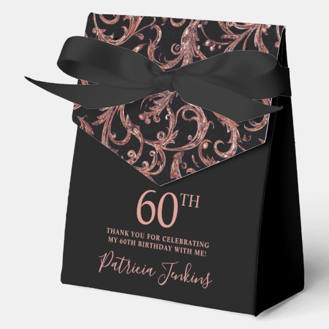 60th Birthday Rose Gold Swirls Thank You  Favour Box (Front)
