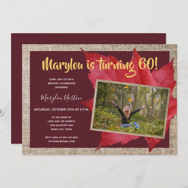 60th Birthday Rustic Autumn Photo Party Invitation (Front/Back)