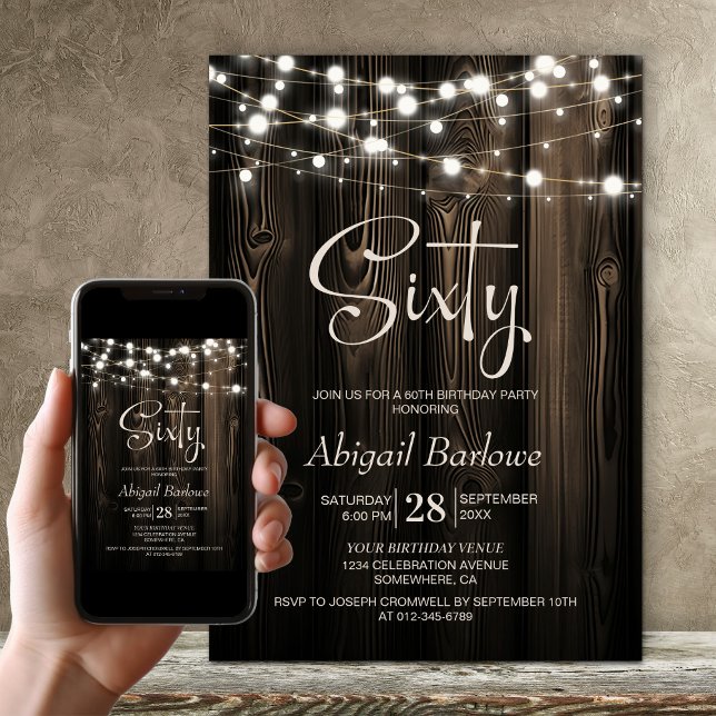 60th Birthday Rustic Wood Party Invitation (Creator Uploaded)