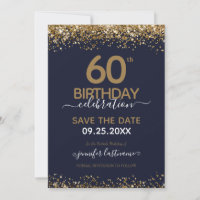 60th Birthday Save the Date Blue and Gold