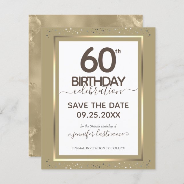 60th Birthday Save the Date Budget Invitation (Front/Back)