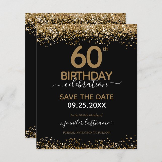 60th Birthday Save the Date Budget Invitation (Front/Back)