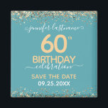 60th Birthday Save the Date Magnet<br><div class="desc">Elegant Faux gold glitter with shimmering confetti highlights on the top and bottom border. All text is adjustable and easy to change for your own party needs. Great elegant 60th birthday template design. Save the date magnet reminder.</div>
