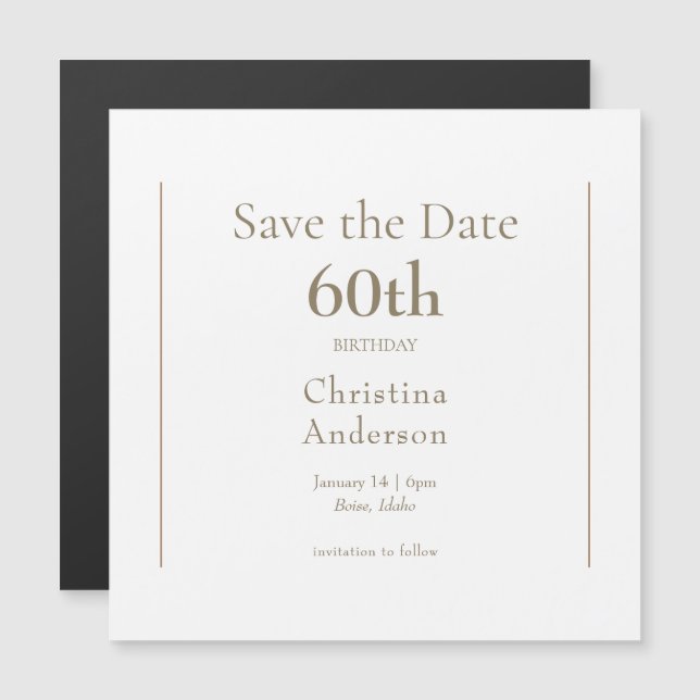 60th Birthday Save the Date Magnetic Invitation (Front/Back)