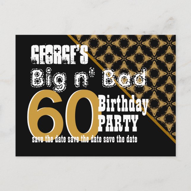60th Birthday Save the Date Pattern Diagonal V04A Announcement Postcard (Front)
