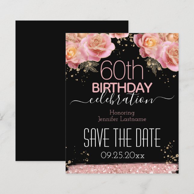 60th Birthday Save the Date Pink Floral Budget (Front/Back)