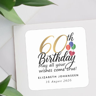 60th Birthday Script Gold Typography Milestone Square Sticker