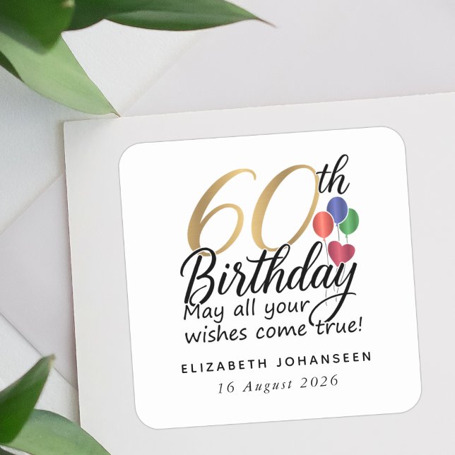 60th Birthday Script Gold Typography Milestone Square Sticker (Creator Uploaded)