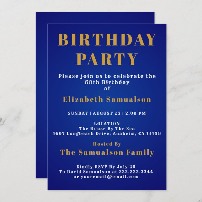 60th Birthday Setting Standards Blue Birthday Invitation (Front/Back)