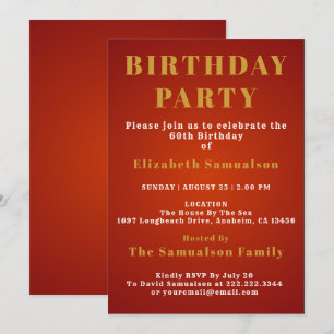 60th Birthday Setting Standards Red Birthday Party Invitation