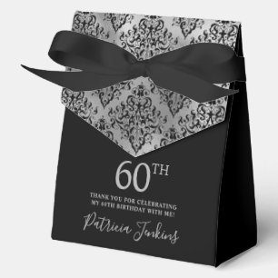 60th Birthday Silver Damask Thank You  Favour Box