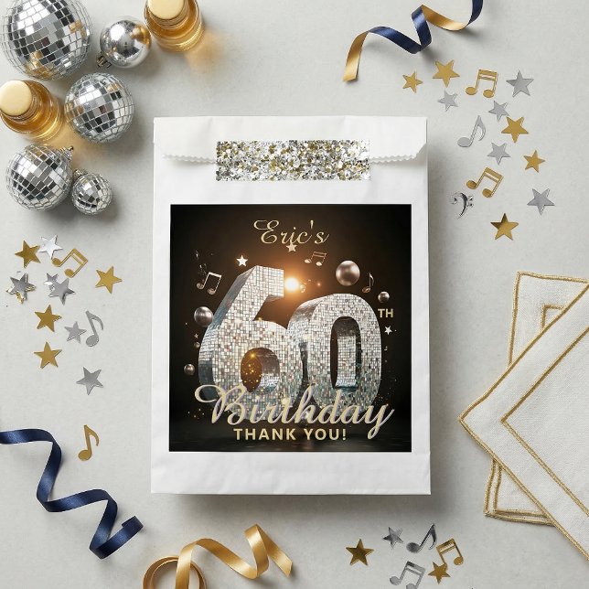 60th Birthday Silver Disco Ball Music Theme Party Favour Bags (Creator Uploaded)