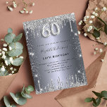 60th birthday silver drips glamourous invitation<br><div class="desc">A modern,  stylish and glamourous invitation for a 60th birthday party.  A faux silver looking background,  decorated drips.  Personalise and add your name and party details.  Number 60 is written with a balloon style font,  script.</div>