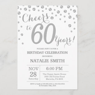 60th Birthday Silver Glitter Diamond Invitation