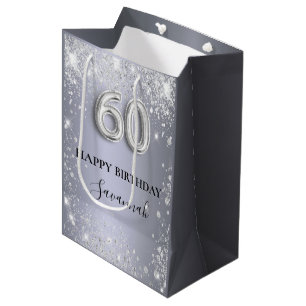 60th birthday silver glitter dust monogram medium gift bag