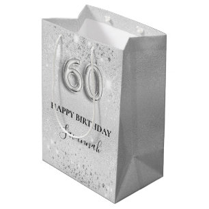 60th birthday silver glitter dust monogram medium gift bag