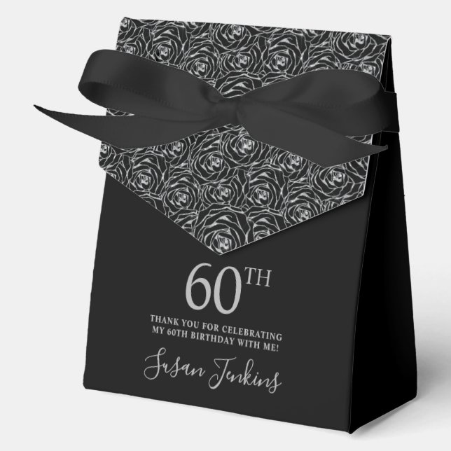 60th Birthday Silver Glitter Roses Thank You  Favour Box (Front)