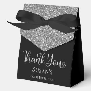 60th Birthday Silver Glitter Thank You Favour Box