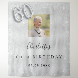 60th birthday silver photo glitter dust welcome tapestry