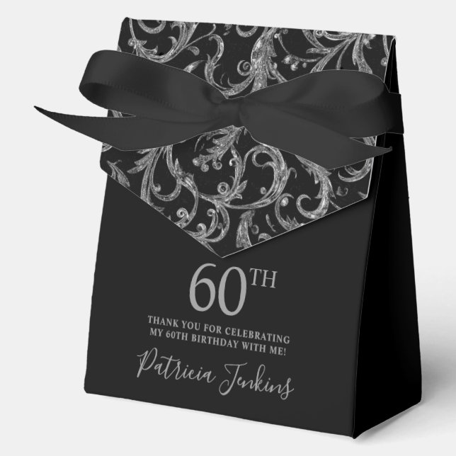 60th Birthday Silver Swirls Thank You  Favour Box (Front)