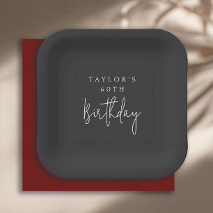 60th Birthday Simple Minimalist Flat Black Paper Plate