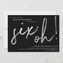 60th Birthday Six Oh Silver Foil Typography Black
