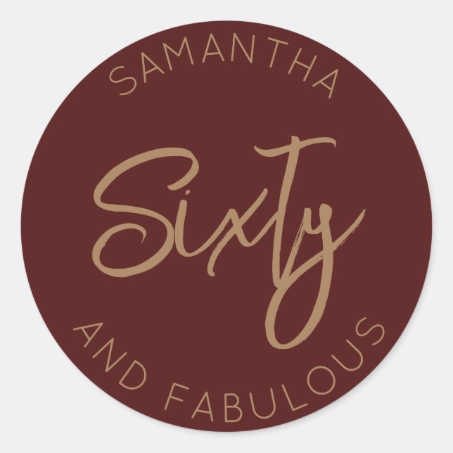 60th Birthday Sixty and fabulous Modern Red Gold Classic Round Sticker (Front)