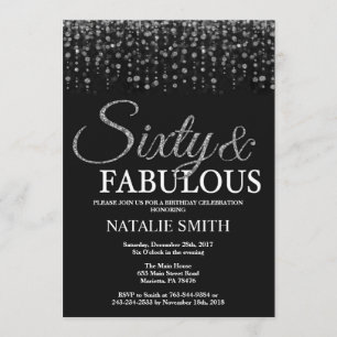 60th Birthday Sixty and Fabulous Silver Glitter Invitation