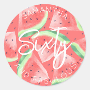 60th Birthday Sixty and fabulous Watermelon Summer Classic Round Sticker