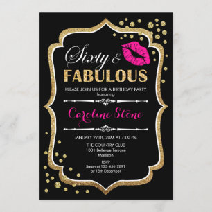 60th Birthday - Sixty Fabulous Gold Black Pink Invitation