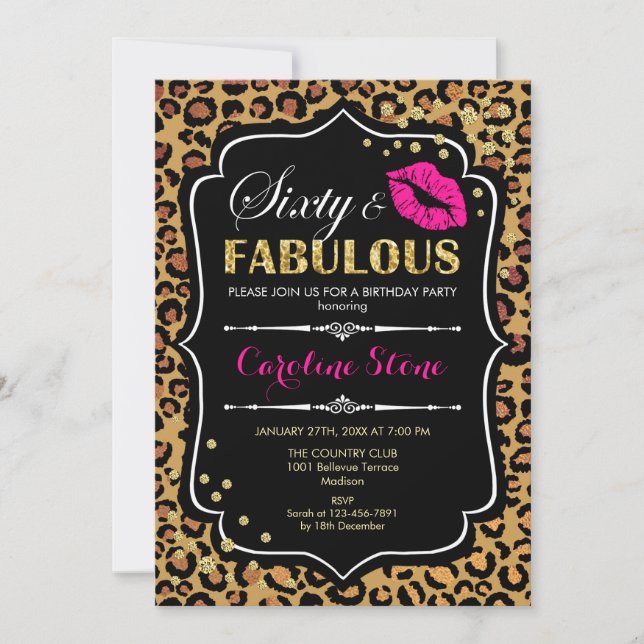 60th Birthday - Sixty Fabulous Leopard Print Invitation (Front)