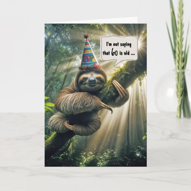 60th Birthday Sloth Humour Card (Front)