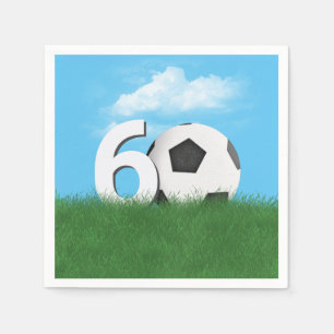 60th Birthday Soccer Ball In Green Grass Napkin