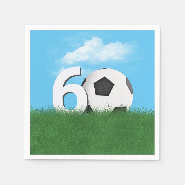 60th Birthday Soccer Ball In Green Grass Napkin (Front)
